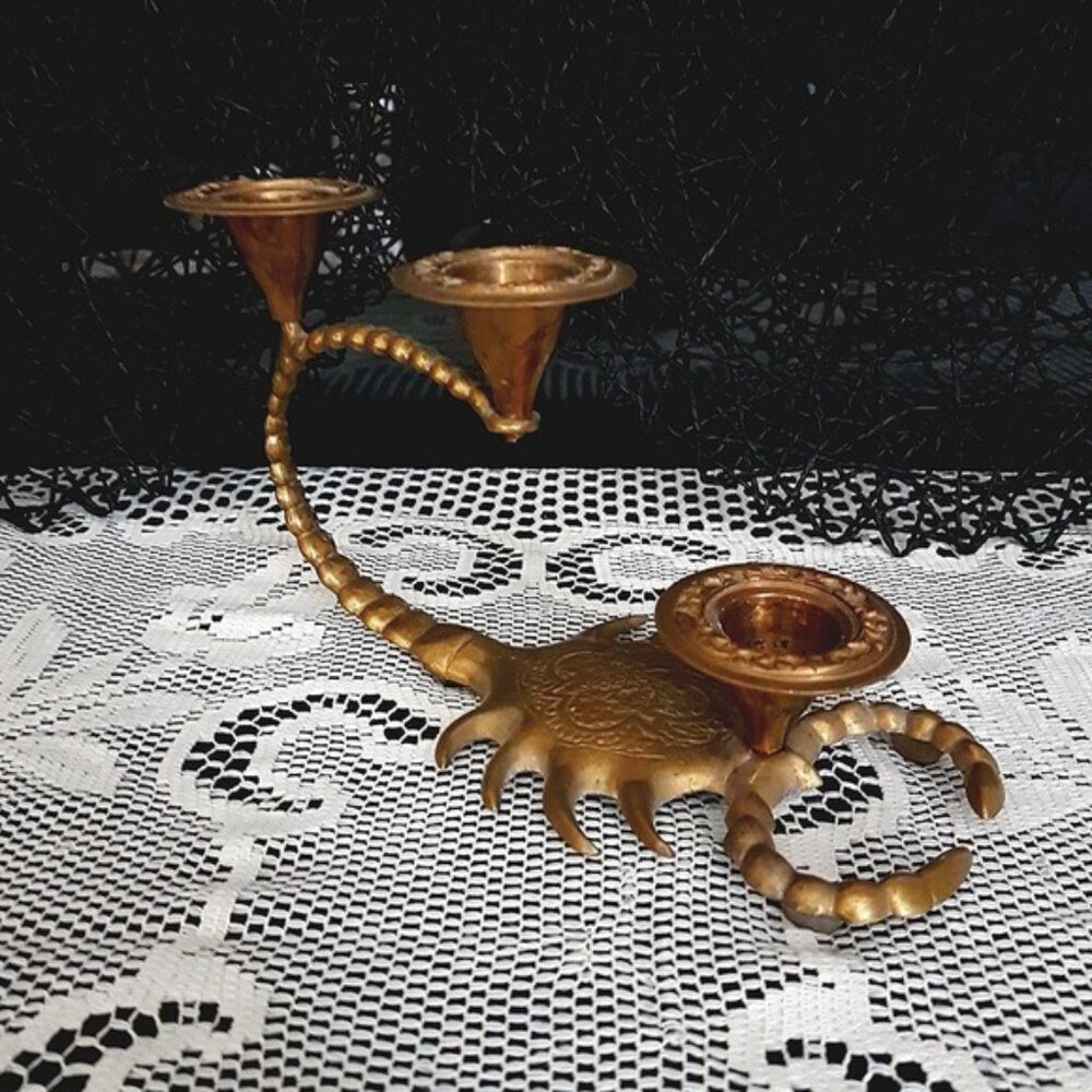 Vintage Brass Scorpion Candle Holder